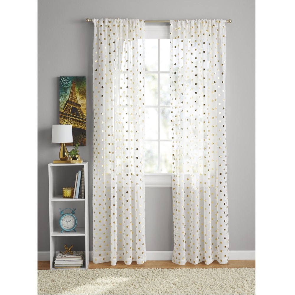 Lala + Bash Kids White and Gold Polka Dot Curtain